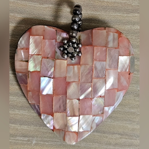 VINTAGE Sterling Silver Sally C Treasures Abalone Shell Reversible Heart Pendant - Picture 4 of 15